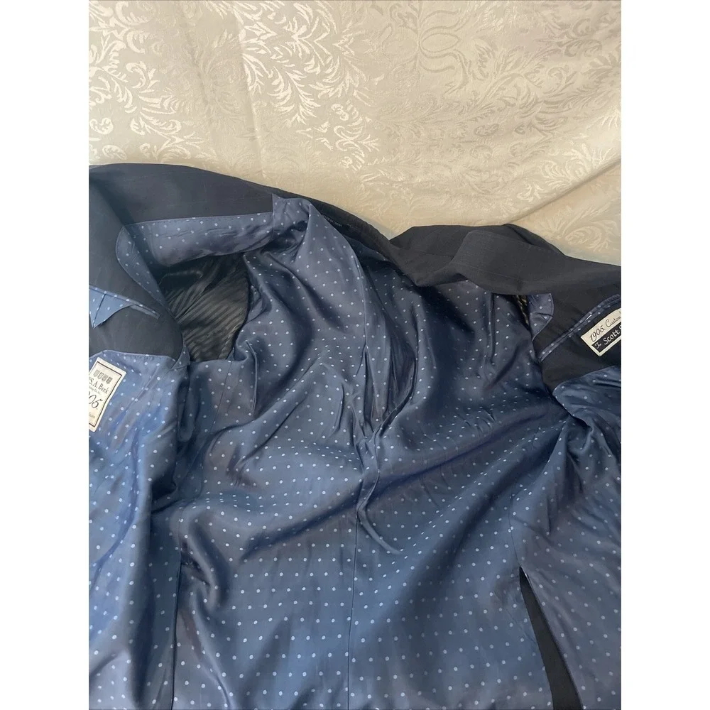 Jos A Bank 1905‎ Navy Blue Plaid Wool Sport Coat Blazer 46R Office Evening